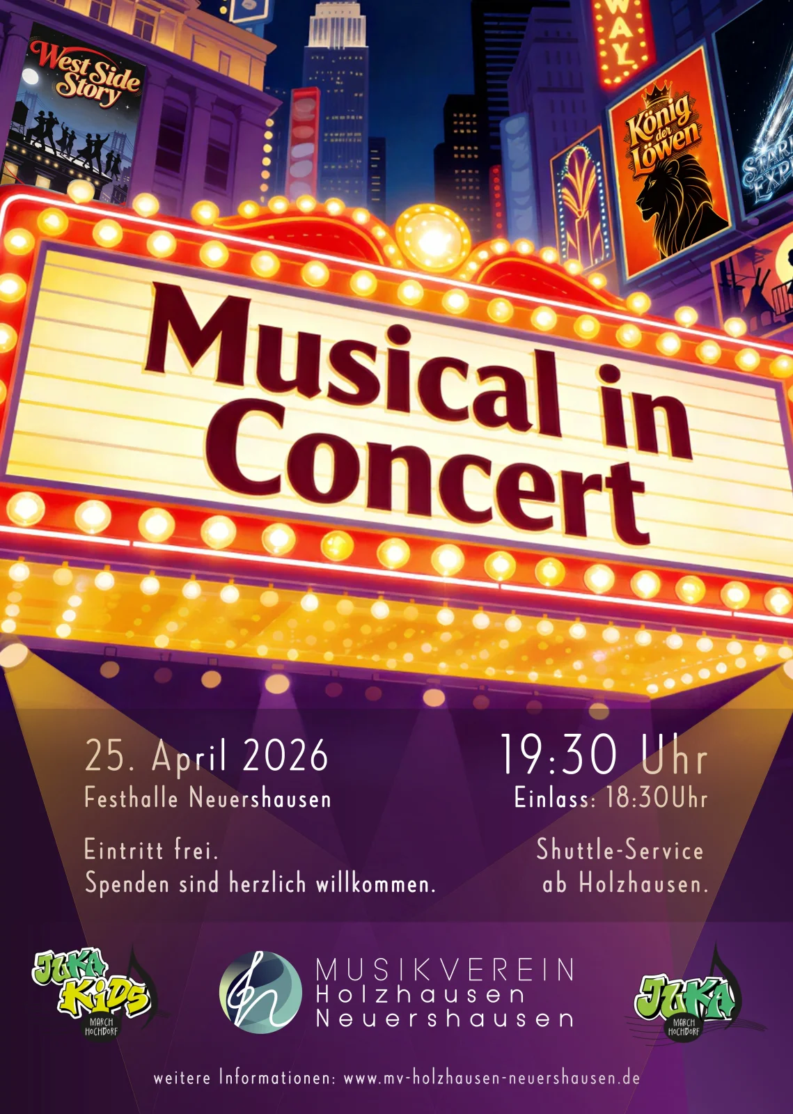 Plakat: Musical in Concert am 25. April 2026 in der Festhalle Neuershausen