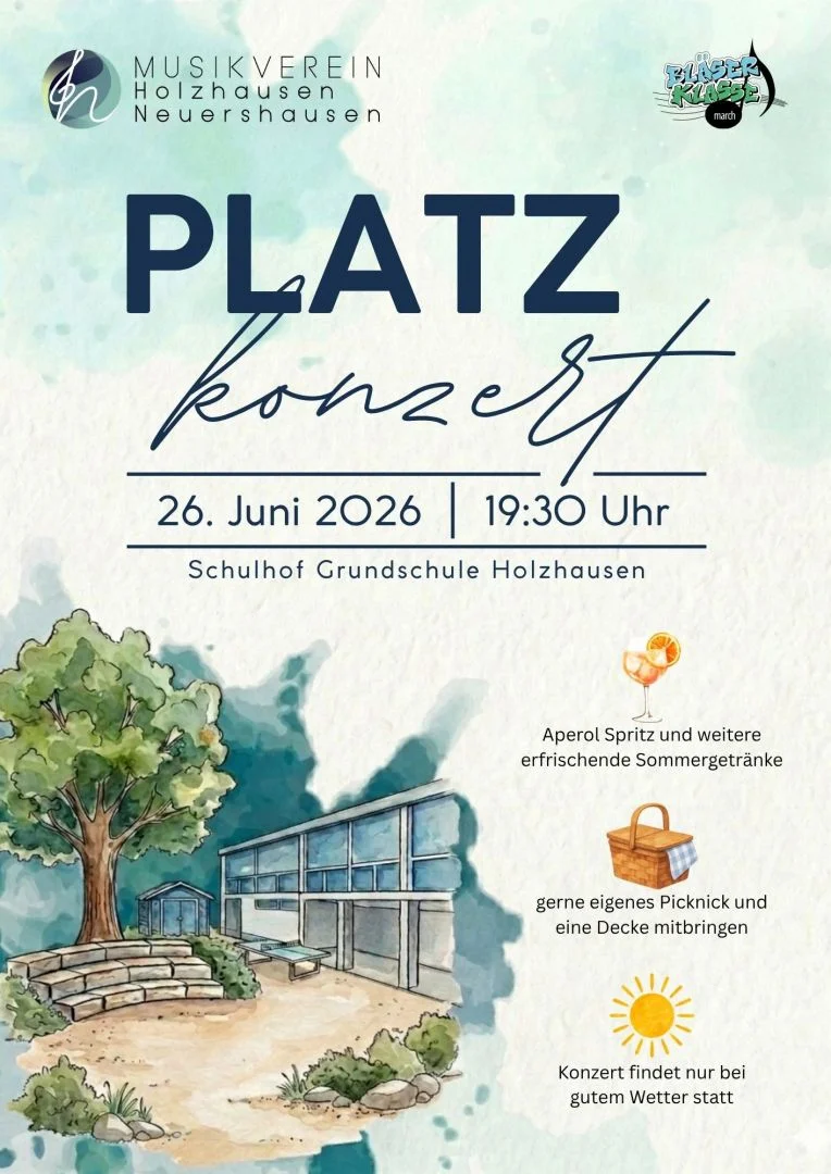 Plakat: Platzkonzert am 26. Juni 2026, 19:30 Uhr, Schulhof Grundschule Holzhausen